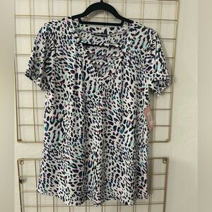 Heimish Animal Print Crisscross V-Neck Blouse – S (Small)